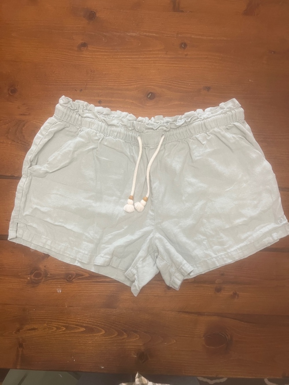 Hang Ten Sage Green Drawstring Linen-Blend Athletic Shorts